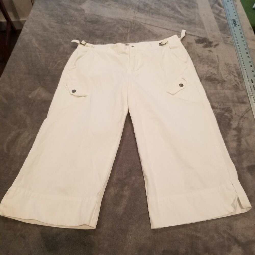 Da-Nang Womens White Casual Mid-Rise Cropped Pants Zipped Pockets Side Slits